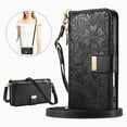 thumbnail image 2 of Floral Embossed Zipper Wallet Case for Samsung Galaxy S24 FE, Soft TPU and PU Leather with Lanyard & Card Slots & Kickstand & Magnetic Clasp, Shockproof Drop Protective Rugged Case Cover, Black, 2 of 13