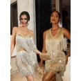 thumbnail image 3 of Gold Sleeveless Fringe Mini Dress With Beadwork And Sequin Detail For Holiday Party, 3 of 7