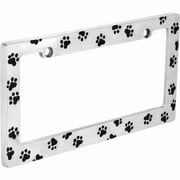 Auto Drive Metal Animal Lover License Plate Frame, Silver Paw Prints