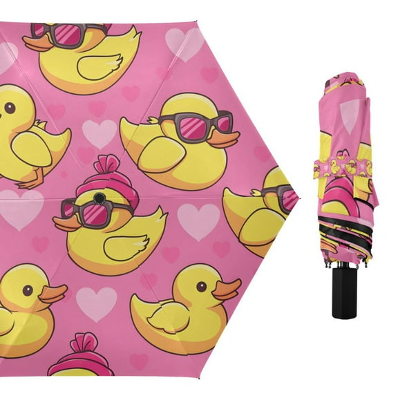 Duck with Sunglasses Compact Sun Umbrella Windproof Travel Umbrellas for Rain Strong Portable UV Protection