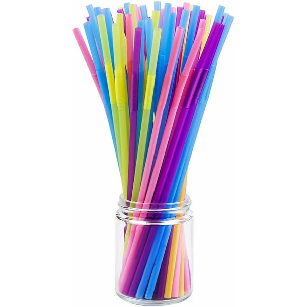 Cribun Plastic Straws Disposable Drinking Straw Individually Wrapped 200-Pack Assorted Colors,bpa Free - Restaurant Style Disposable Straws, Bulk Set.