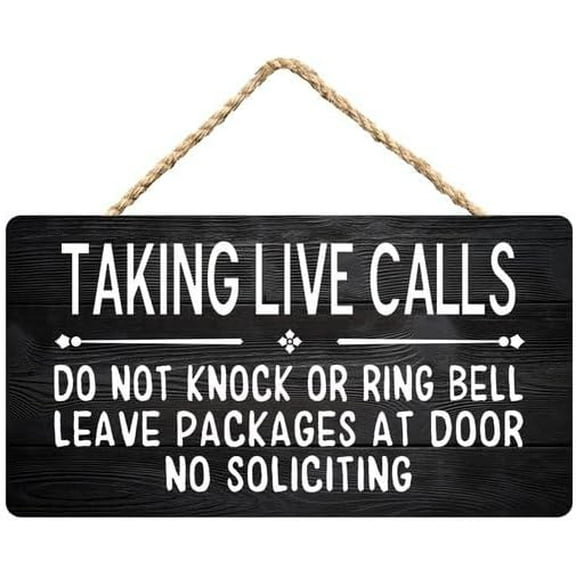Zomyto Working From Home Sign,Taking Live Calls,No Soliciting,Do Not Knock Rustic Wooden Hanging Sign 12X6 In Door Hanging Plaques, black-4