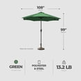 thumbnail image 2 of Four Seasons Courtyard 9’ Polyester LED Patio Umbrella & Steel Pole, Green, 2 of 8