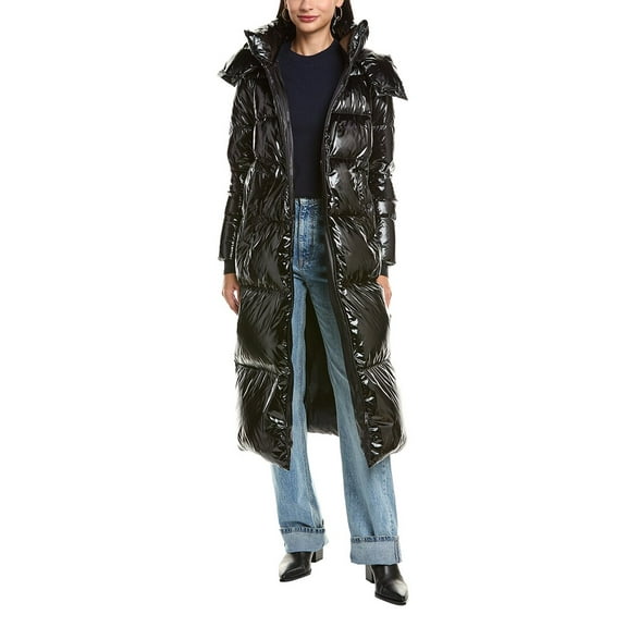 Herno womens  Glossy Puffer Down Long Coat, 36, Black