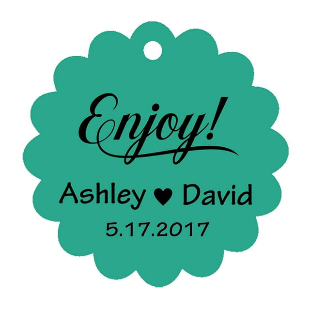 100 PCS Enjoy! Customized Scallop Edges Hang Tags Personalized Wedding Favor Gift Paper Tags