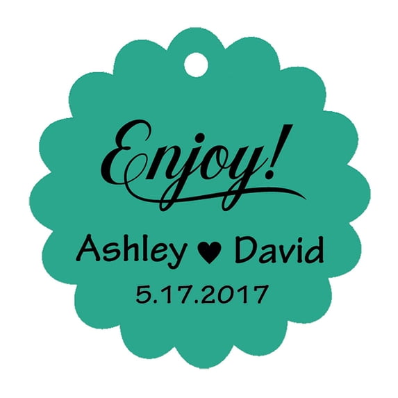 100 PCS Enjoy! Customized Scallop Edges Hang Tags Personalized Wedding Favor Gift Paper Tags