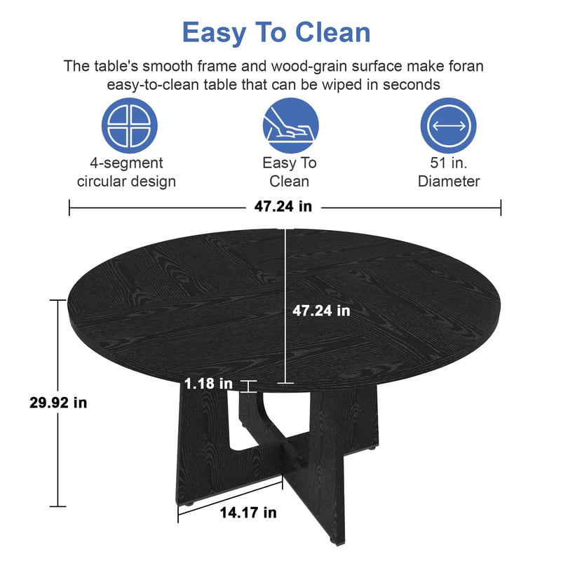 Accent Spliced Design Tabletop Round Dining Table for 4, Farmhouse Indoor Kitchen Table with Cross Base & Adjustable Foot Pads