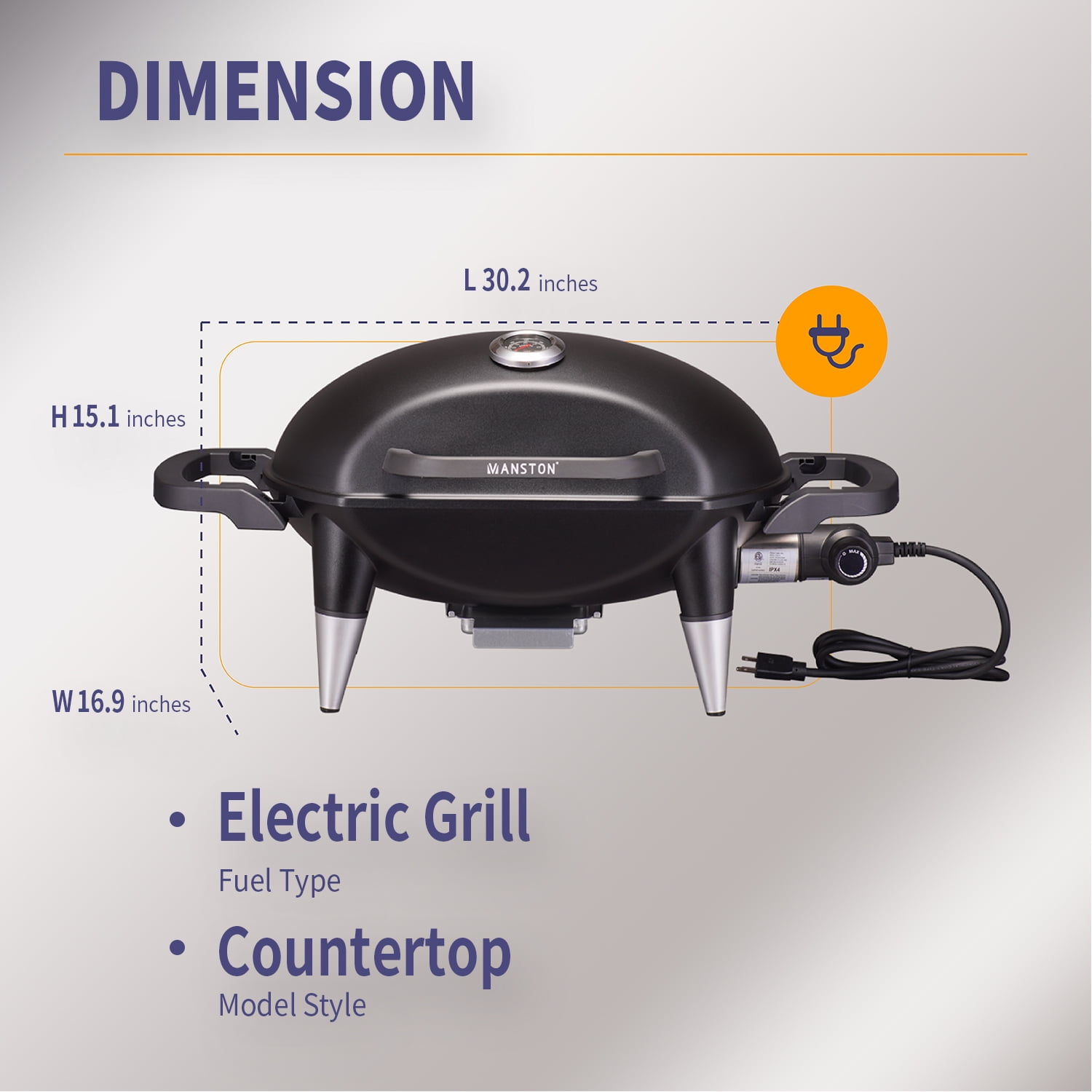 VANSTON Table Top Electric Grill Indoor/Outdoor, 1500W Electric Barbecue Grill & Smoker, Black with Built-In Thermometer (No Stand)