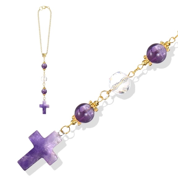 1-Pack Crystal Cross for Car Mirror Hanging Sun Catcher Rearview Mirror Pendant Cross Crystal Decoration Charm 8.7 Inch[Purple]