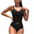 thumbnail image 6 of Ynynloco Swim Suits for Women 2025 One Piece V Neck Sexy Mesh Tummy Control Bathing Suit Solid Color Open Back Swimwear, 6 of 9