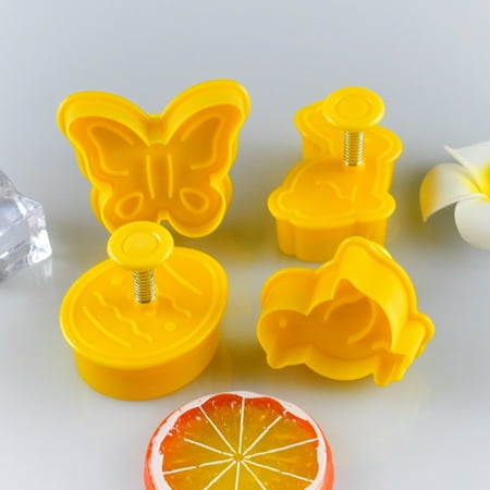 

GXSR 4Pcs Easter Cookie Cutters Set 3D Bunny Egg Chick Butterfly Cookie Cutter Embossing Mold Fondant Stamper Plastic Die Biscuits Pastry Cutter Set Cake Plunger Cutter