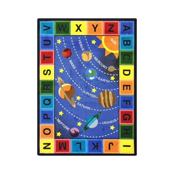 Joy Carpets Kid Essentials Geography & Environment Space Alphabet Rug, Multicolored, 7'8" x 10'9"