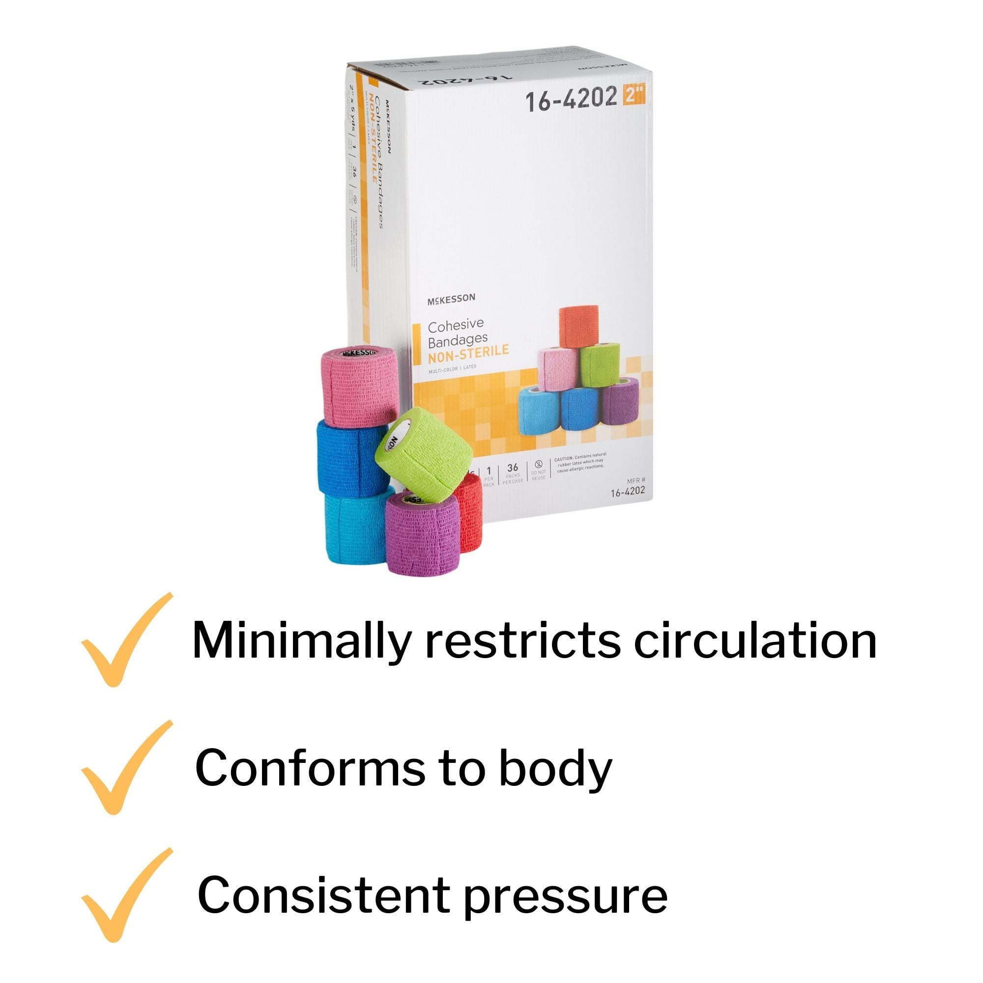 McKesson Cohesive Bandages, Self-Adherent Compression Wrap, 2 in x 5 yd, 1 Count, 36 Packs, 36 Total