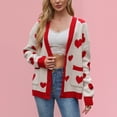 thumbnail image 4 of clearance!Outfmvch cardigan sweaters for women Valentine's Day Cardigan Love Heart Grahic Shaped Peach Pocket Knitted Jacket Cardigan Knit Tops cropped jacket couple gifts for him and her Beige M, 4 of 7