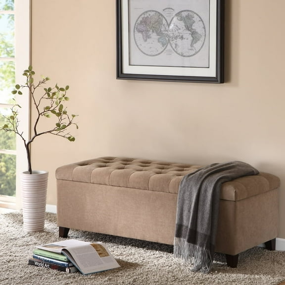 Xukmct Upholstered Storage Bench with Wood Legs, Perfect for Home,Bedroom,Brown