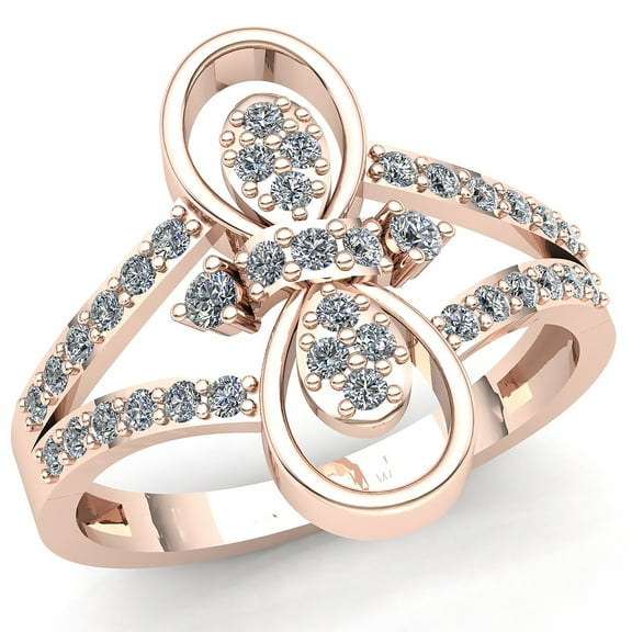 Natural 0.5ctw Round Cut Diamond Ladies Accent Bow Anniversary Engagement Ring Solid 10K Rose, White or Yellow Gold GH SI1