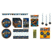 Jurassic World Birthday Party Supplies Favor Bundle Set for 16 includes Lunch Plates, Napkins, Table Cover, Happy Birthday Banner, Swirl Hanging Decorations