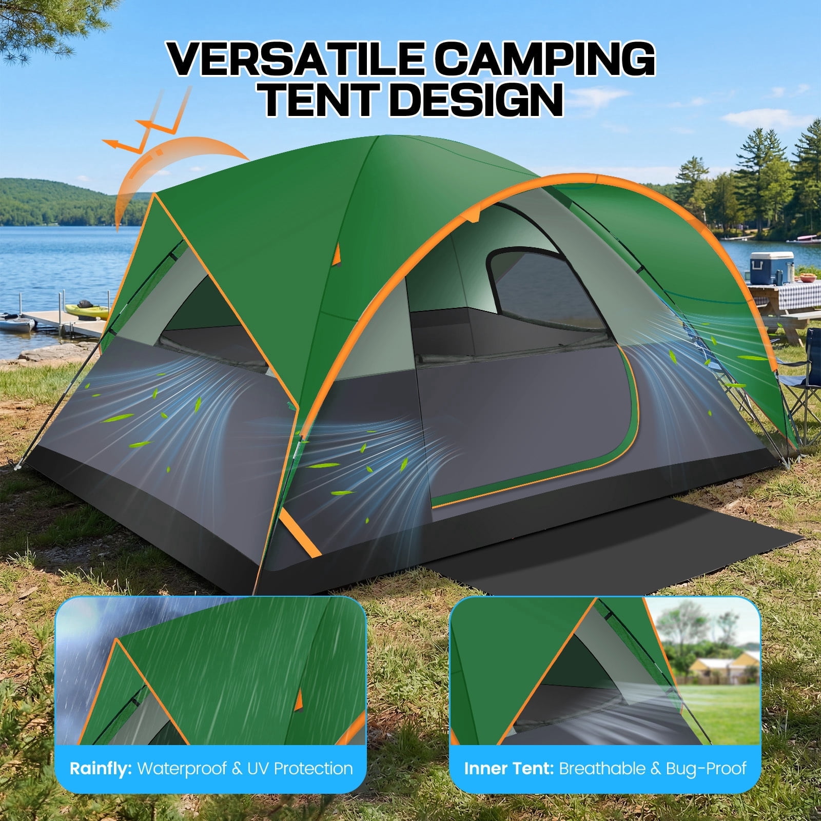 HOTEEL 8-10 Person Camping Tents with Rainfly, Tent for Camping with Storage Pockets, Waterproof Camp Tent with Mesh Windows, Family Camping Tent For Traveling Hiking, Green