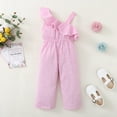 thumbnail image 4 of Toddler Baby Girls Jumpsuit Sleeveless Ruffles Suspender Romper Stripe Printing One-Piece Bodysuit Pink 2-3 Years, 4 of 7