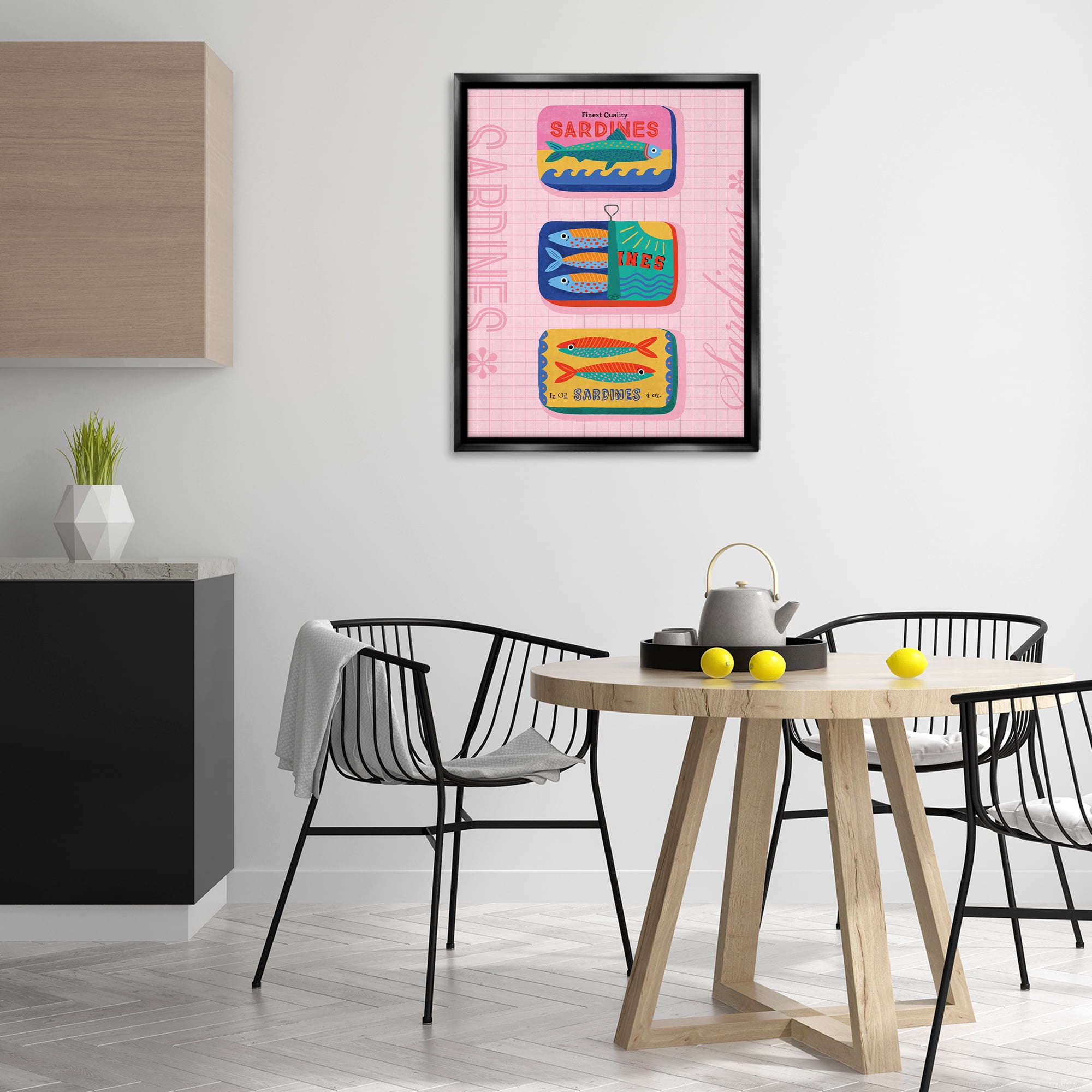 Stupell Industries Bright Sardine Can Designs Food & Beverage Painting Black Floater Framed Canvas Art Print Wall Art, 25 x 31