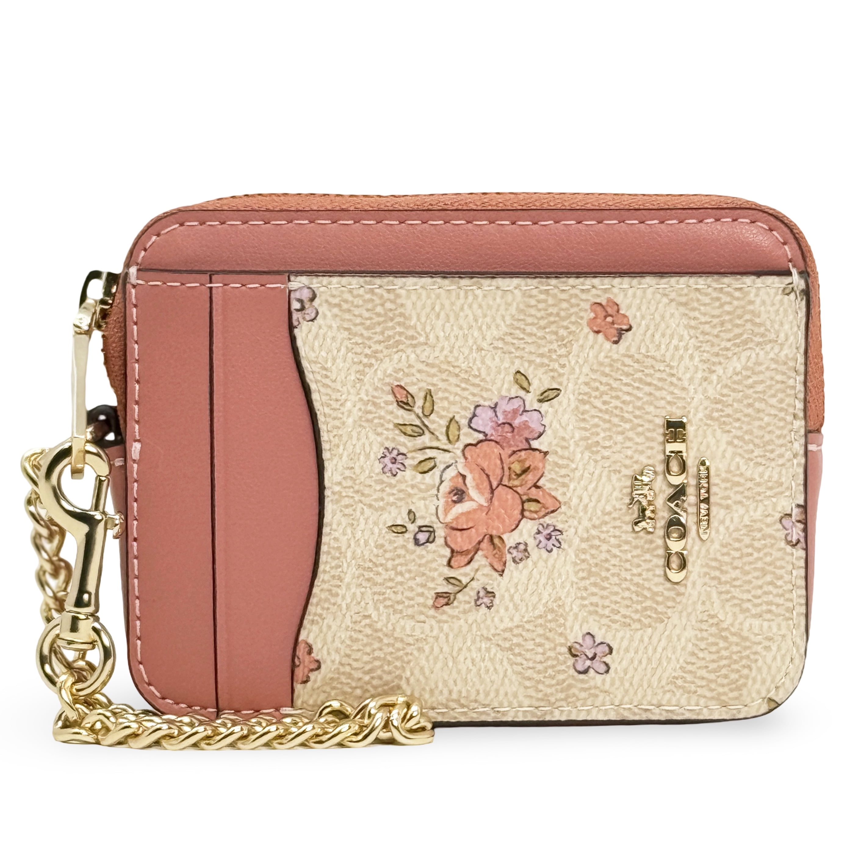 バッグ coach porch Card case patchwork flower NWT Coach Zip Card Case In Signature Canvas With Floral Print