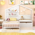 thumbnail image 2 of Gymax Lit Cabane Format Simple Lit Plateforme pour Enfants avec Banc Rembourré et Tablettes Flottantes, 2 of 10