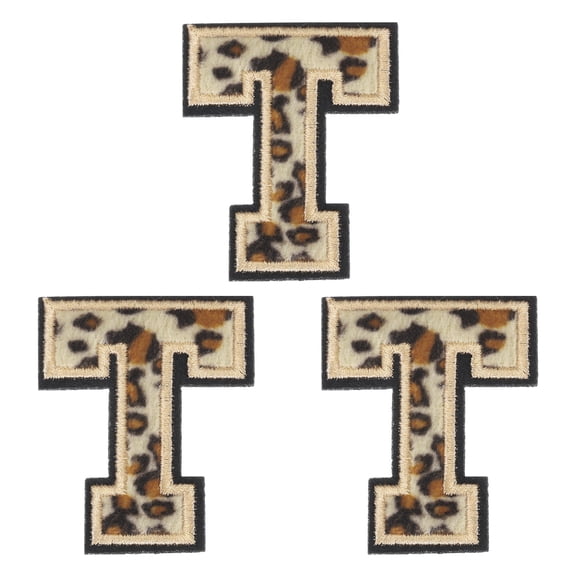 Uxcell Letters T Patches Leopard Iron-On Letters T Patch 6CM/2.36" Hot Melt Adhesive Process for Clothing Repair 3PCS