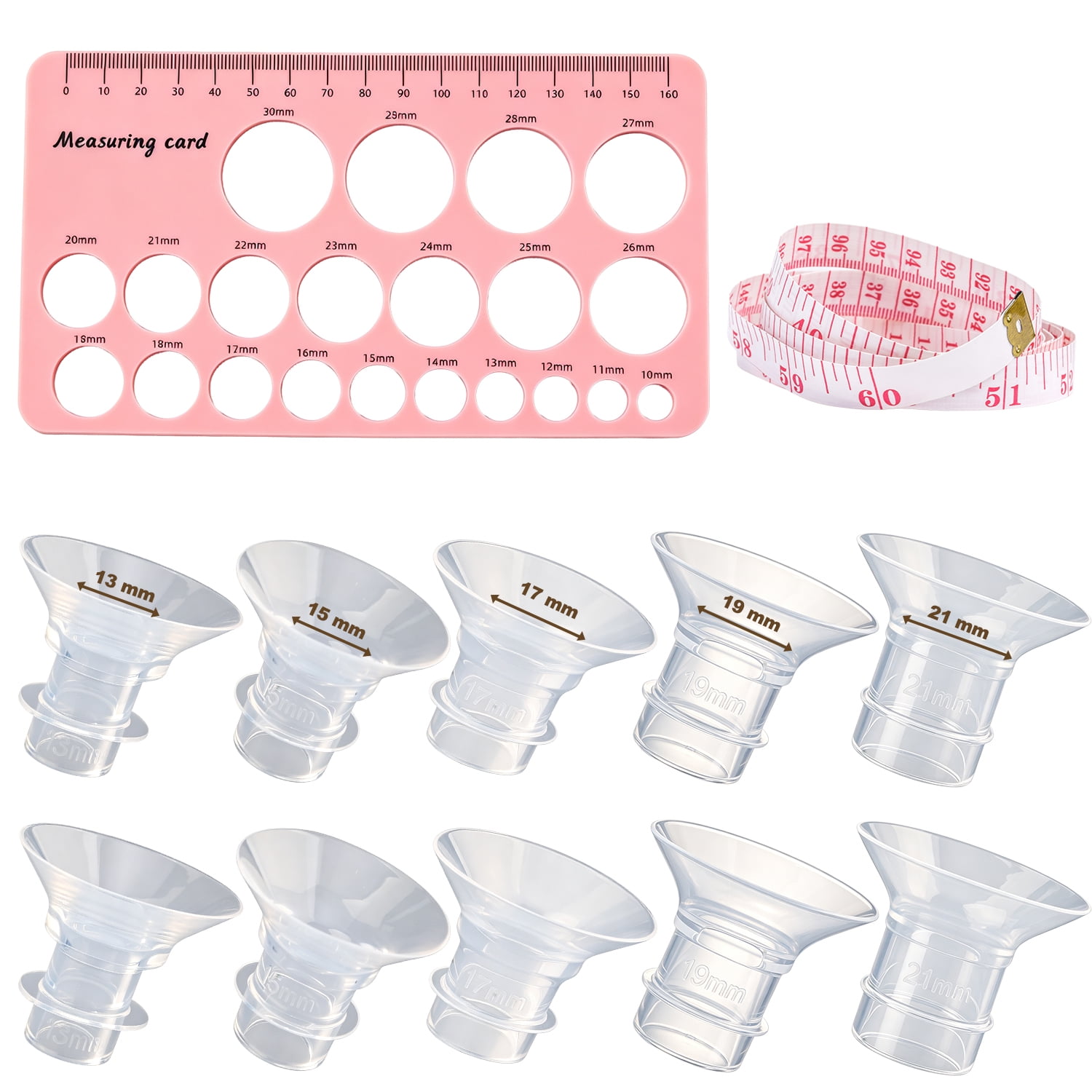 10PACK Flange Inserts 13/15/17/19/21mm, Silicone Flanges Insert Kit for 24mm Flange/Shield, Pumping Essentials Kit for Moms, Reduce 24mm Nipple Tunnel Down to 13/15/17/19/21mm