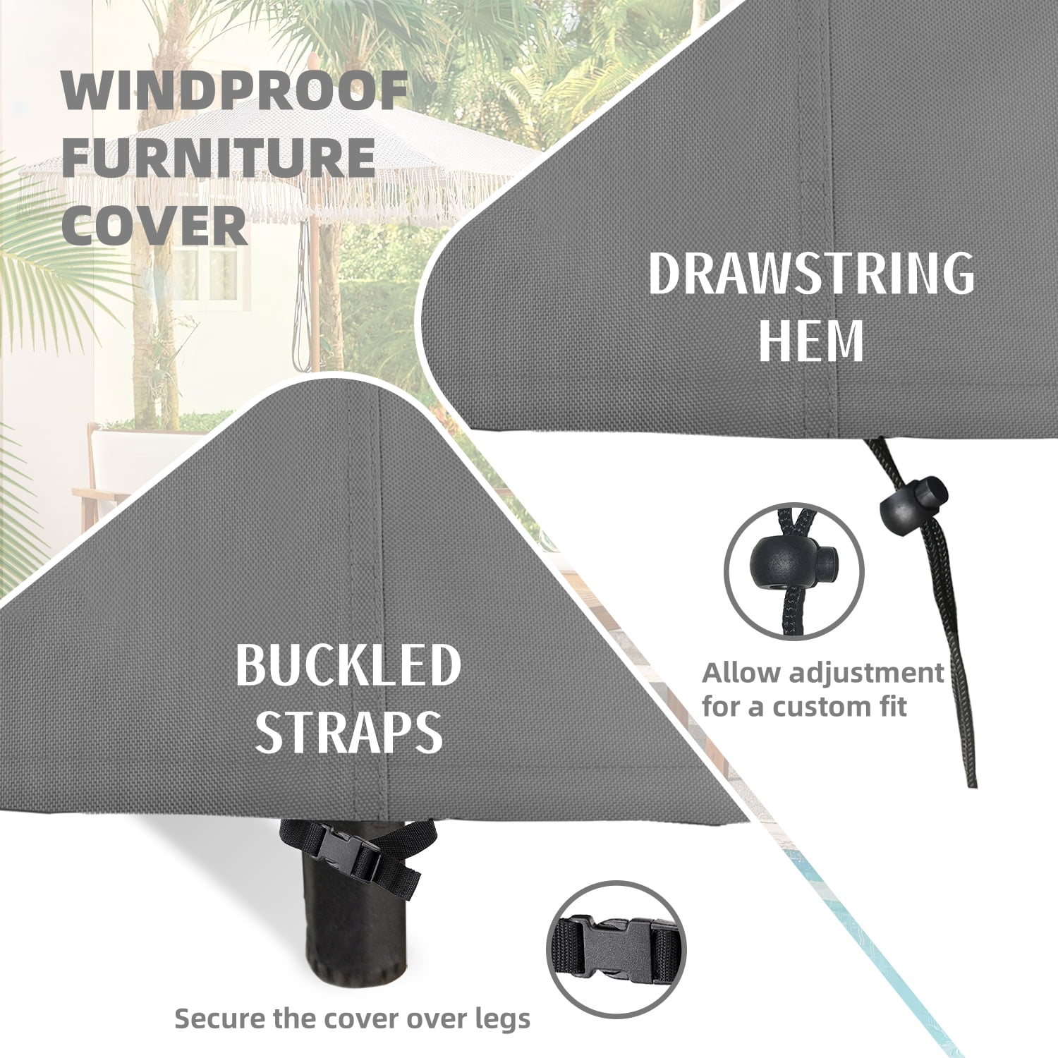 Patio L-Shaped Sectional Cover, 83'' x 104'' Length Left Facing, Heavy-Duty Waterproof UV-Resistant Outdoor Furniture Cover, Easy to Use & Care, Gray