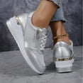 thumbnail image 5 of Walking Shoes Women,Wedges Shoes for Women,Wedge Sneaker,High Heel Sneakers,Women's Fashion Sneakers,Women's Sports Shoes Women's Breathable Lace-Up Sneakers Wedge Sports Shoes,Silver,10, 5 of 9