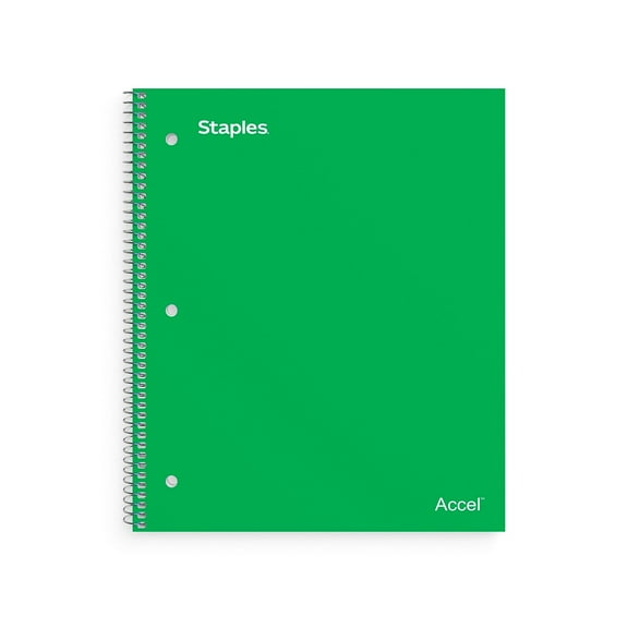 Staples Premium Poly 1-Subject Notebook 8" x 10.5" Wide Ruled 100 Sheets Green (TR51452)