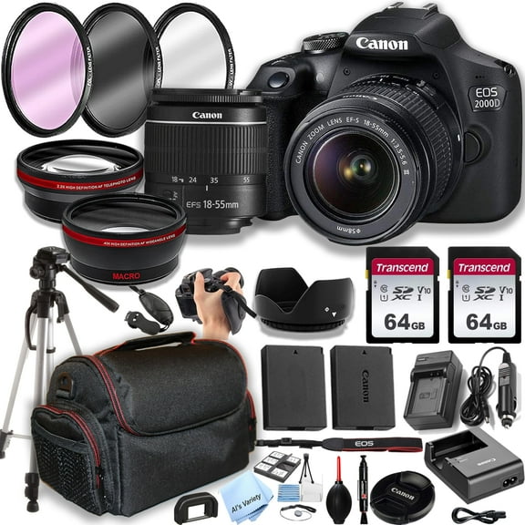Canon EOS 2000D/Rebel T7 DSLR Camera, 18-55mm Lens, 128GB Memory, Accessory Bundle, Black