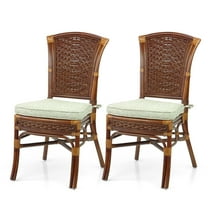 Set of 2 Alexa Dining Side Chairs Natural Rattan Wicker Handmade, Dark Walnut Color