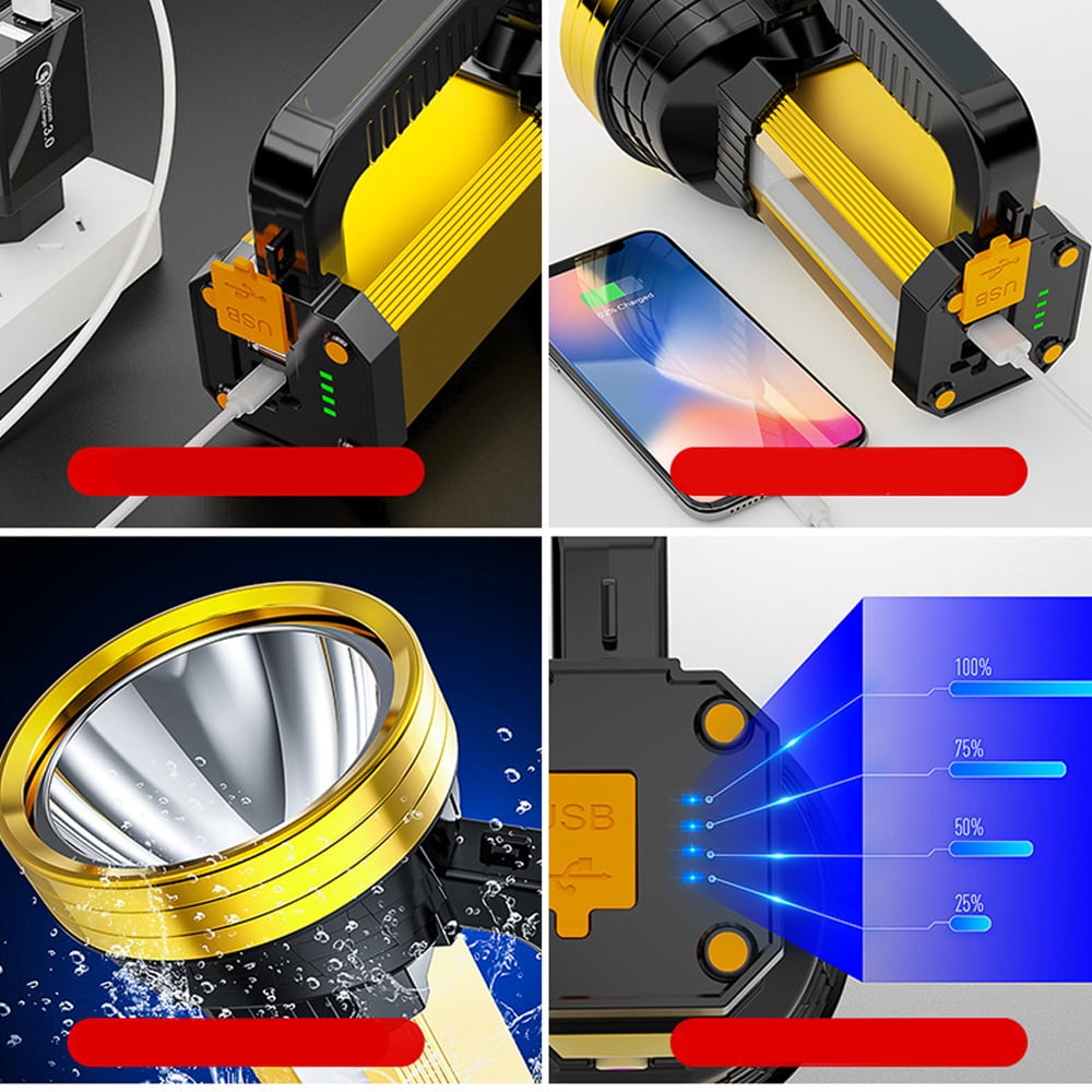 High Powered Super Bright Handheld LED Spotlight Flashlight Powerful Rechargeable Large Capacity Long Lasting Big Heavy Duty Searchlight，Z11-55 wick