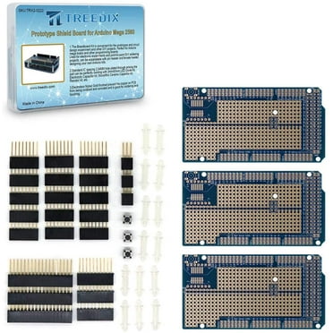 Treedix 3 pcs Prototype Shield Board Solderable Universal BreadBoard PCB Double Sided Tinned Gold Plated Holes with Female Header Compatible with Arduino Mega 2560