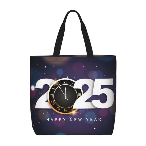 Fuzoiu 2025 Happy New Year 4 Print Durable Tote Bag,Shoulder Bag with Zipper Closure,Casual Tote's Handbag,for Daily Use, Shopping, School, Work
