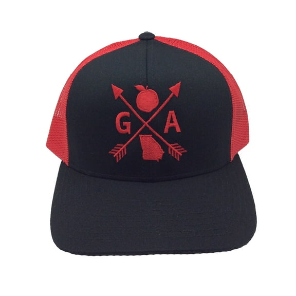 Heritage Pride Embroidered Georgia Peach State Arrow Snapback Hat-Black/Red/Black