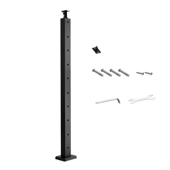 KFFKFF Cable Railing Post, 36x1x2 Inch Level Deck Stair Posts, Stainless Steel Handrail Post, Pre-Drilled Pickets with Mounting Bracket Stair Railing Kit, Black, 1-Pack