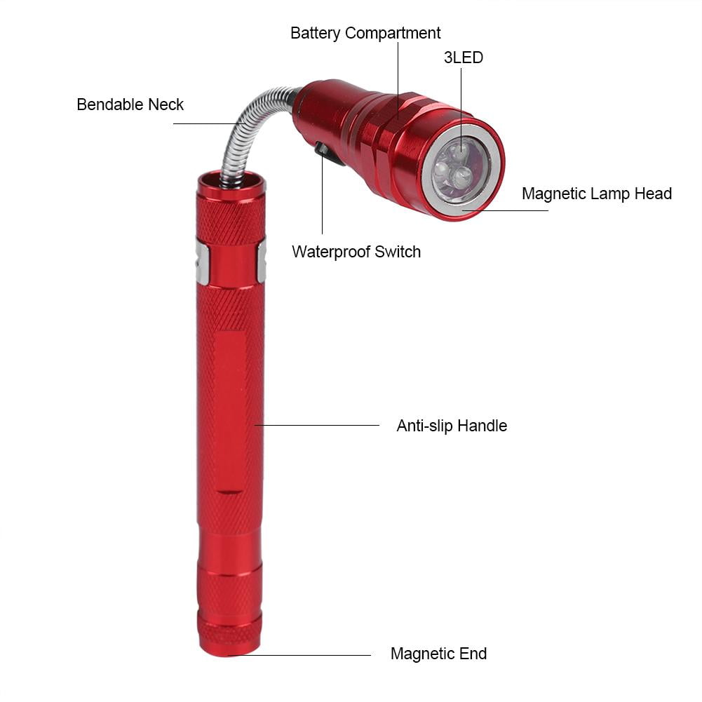 2 -3-LED Extendable Magnetic Flashlight with Telescoping and Flexible Neck TWO