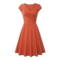 thumbnail image 5 of OSOLU Women Solid Color Short Sleeve V-Neck Dress Large Swing Dresses Summer Casual Skirt Boho Skirts, 5 of 5