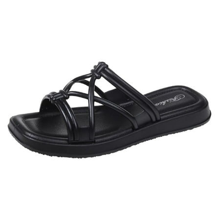 

Quealent Adult Women Sandal Sandals for Women Cushioned Ladies Summer Simple Solid Colour Outer Thick Bottom Open Toe Elegant Sandals for Women Black 7