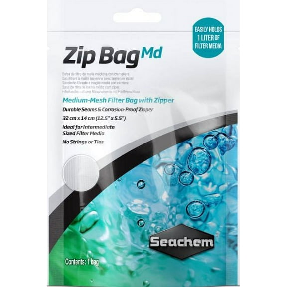 Seachem Medium Mesh Zip Bag [Aquarium, Filter Media & Material] 1 count (12.5"L x 5.5"W)