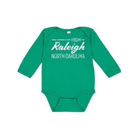 

Inktastic From Raleigh North Carolina in White Distressed Text Gift Baby Boy or Baby Girl Long Sleeve Bodysuit