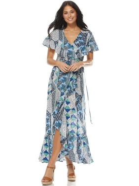 Sofia Jeans by Sofia Vergara Short Sleeve Wrap Maxi Dress, Women's