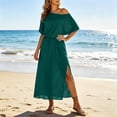 thumbnail image 2 of YuXingFu Dresses for Women Maxi Boat Neck Plus Size Womens Dress Short Sleeve with Pocket Long Casual Summer Army Green S, 2 of 9