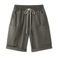 thumbnail image 2 of FAHXNVB Women's Cotton Linen Shorts with Pockets Drawstring Casual Rolled Cuff Lightweight Knee Length Shorts Solid Color Summer Vacation Beach Shorts, 2 of 8