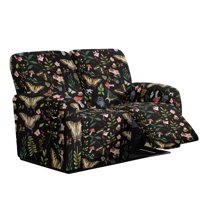 Jiueut Butterfly Mushroom Flower Print Recliner Loveseat Covers, Soft Reclining Chair Covers Stain Resistant Sofa Slipcover with Side Storage Pocket for Dining Room Office Club