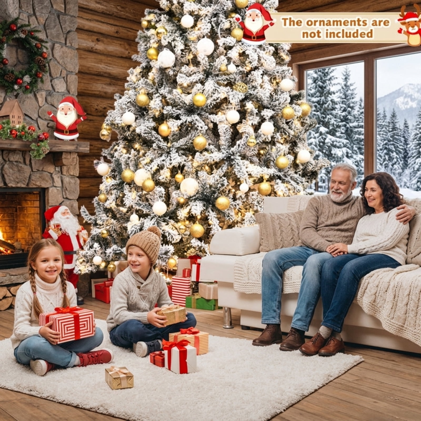 RUIE, 9 Ft Flocked Tree, 9 ft Artificial Christmas Tree, 550 LED Lights, Snow Flocked, 1498 Full Tips, for Home Holiday Xmas Decoration