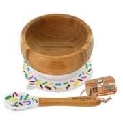 NutriChef Bamboo Baby Feeding Bowl - Wooden Infant Toddler Dish and Spoon Set w/ Silicone Suction Base for Stay Put Eating, BPA-Free, Hypoallergenic, For Children Aged 4-72 Months (Sparkle)