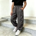 thumbnail image 7 of Falkdiz Boys Cargo Pants Outdoor Loose Pockets Wide Leg Open Bottom Pantalones Relaxed fit Trousers for Boys Stylish, Dark Gray, Size: 5-6 Years, 7 of 7